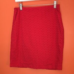 100% Cotton Red Eyelet Lace Skirt Office Casual Woman’s Size 4